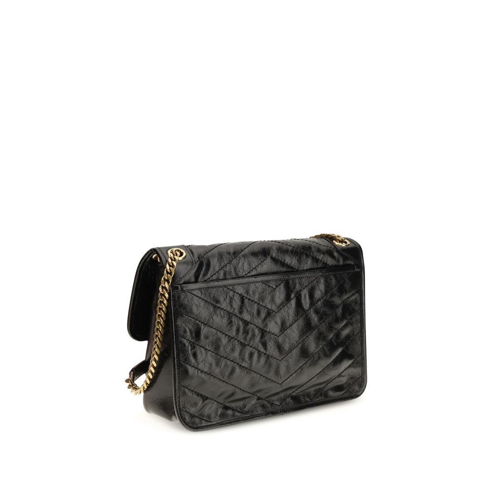 Saint Laurent Niki Medium Black Crinkled Leather Shoulder Bag