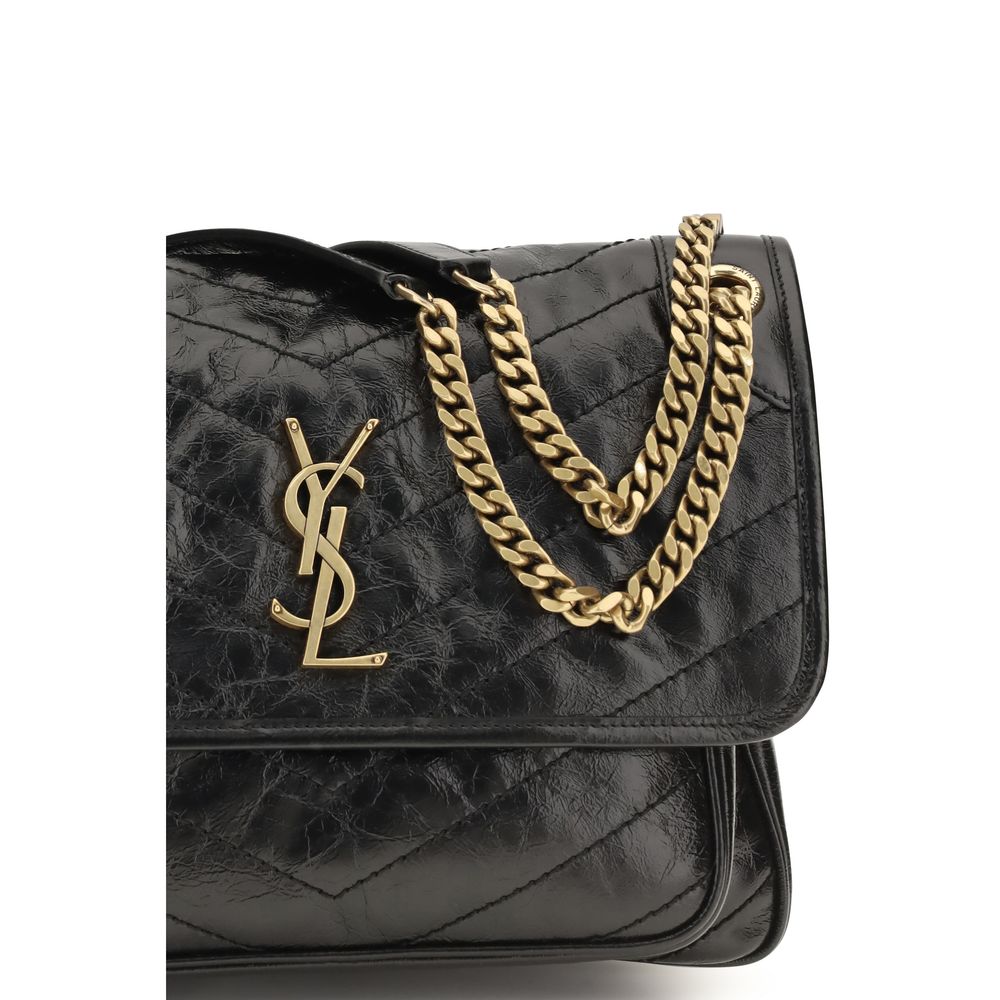 Saint Laurent Niki Medium Black Crinkled Leather Shoulder Bag