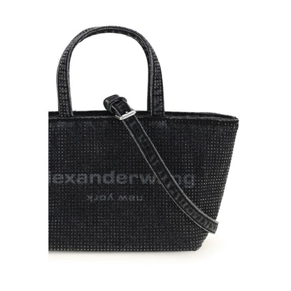 Alexander Wang Punch Small Tote Crossbody Crystal Grey Aged Cotton Bag