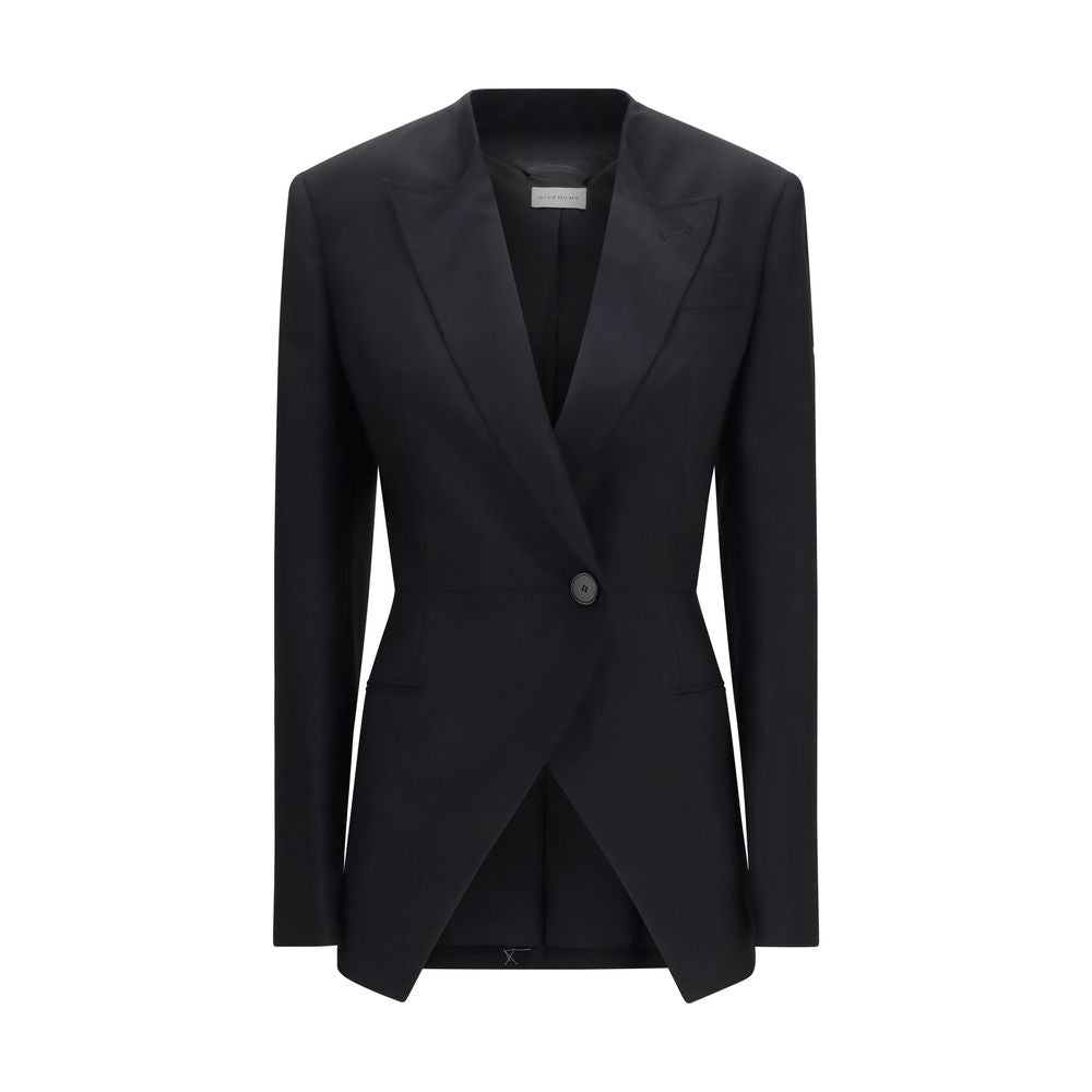 Givenchy Black Slashed Double-Breasted Wool-Mohair Blazer
