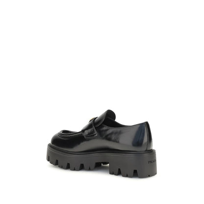 Prada Triangle Logo Black Brushed Leather Loafers
