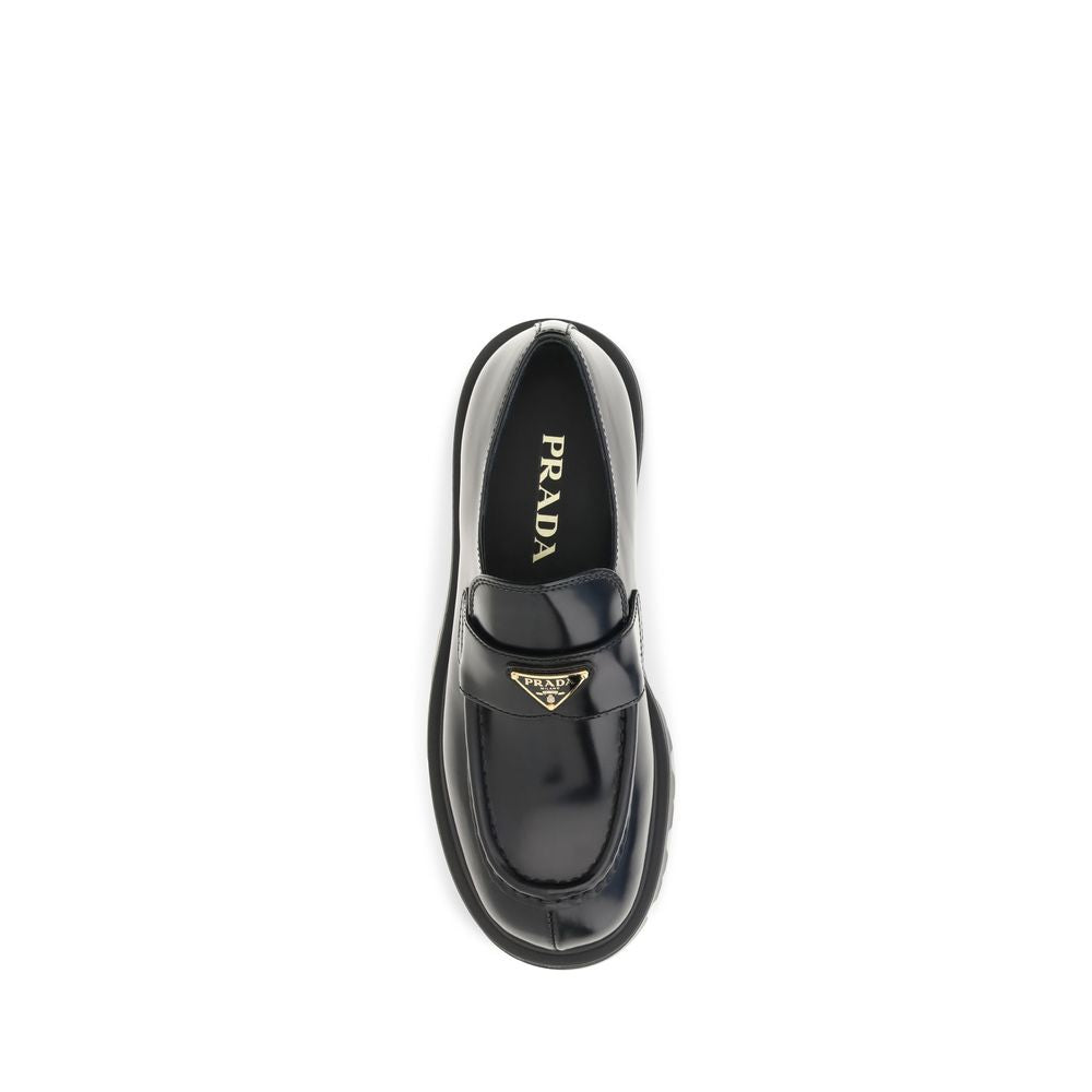 Prada Triangle Logo Black Brushed Leather Loafers