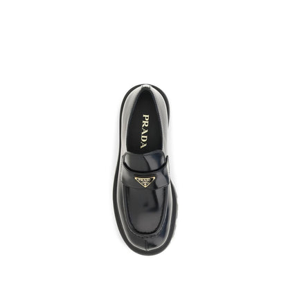 Prada Triangle Logo Black Brushed Leather Loafers