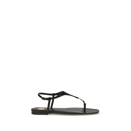 Saint Laurent Cassandre Black Calfskin Flat Sandals
