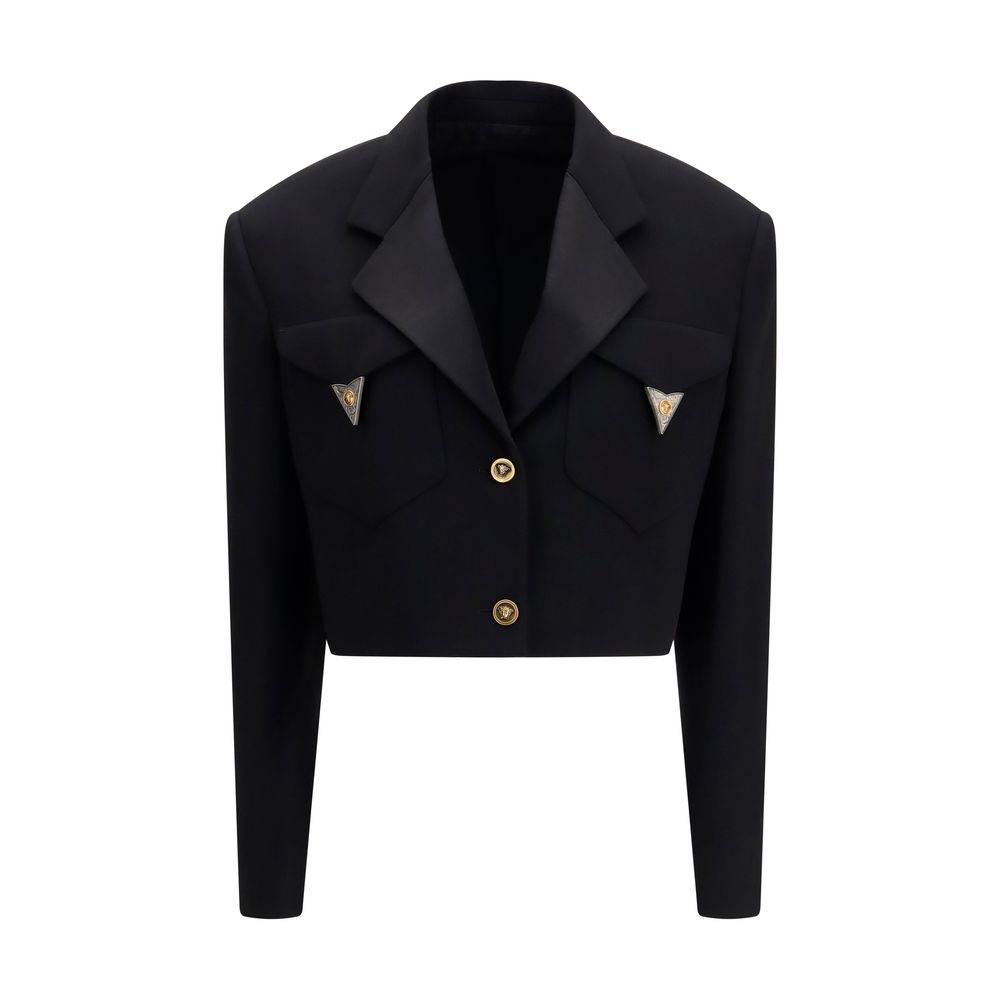Versace Black Wool Crop Blazer
