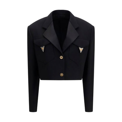 Versace Black Wool Crop Blazer