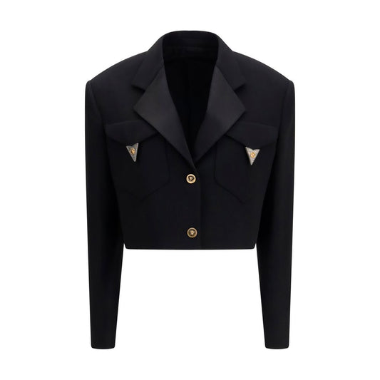 Versace Black Wool Crop Blazer