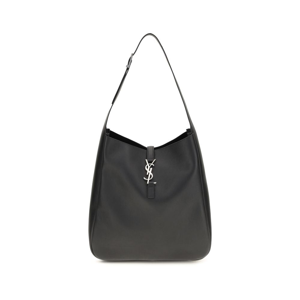 Saint Laurent Le 5 À 7 Large Black Grained Leather Hobo Bag