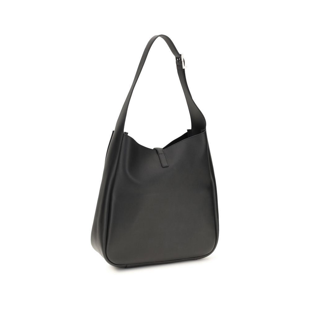 Saint Laurent Le 5 À 7 Large Black Grained Leather Hobo Bag