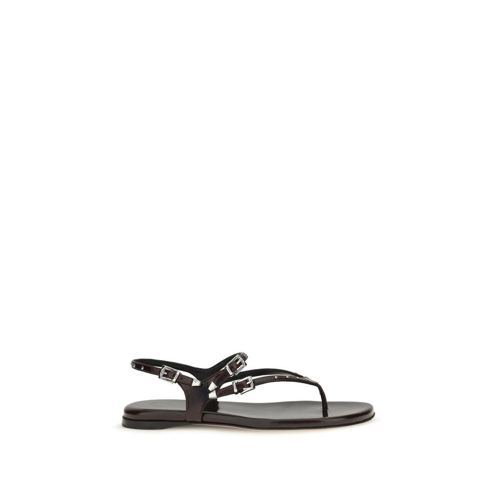 Chloé Susanna Black Glossy Calfskin Studded Flat Sandals