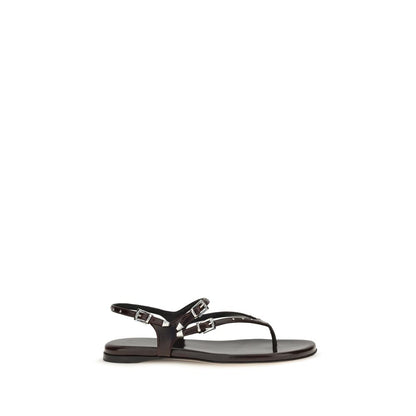 Chloé Susanna Black Glossy Calfskin Studded Flat Sandals
