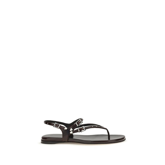 Chloé Susanna Black Glossy Calfskin Studded Flat Sandals
