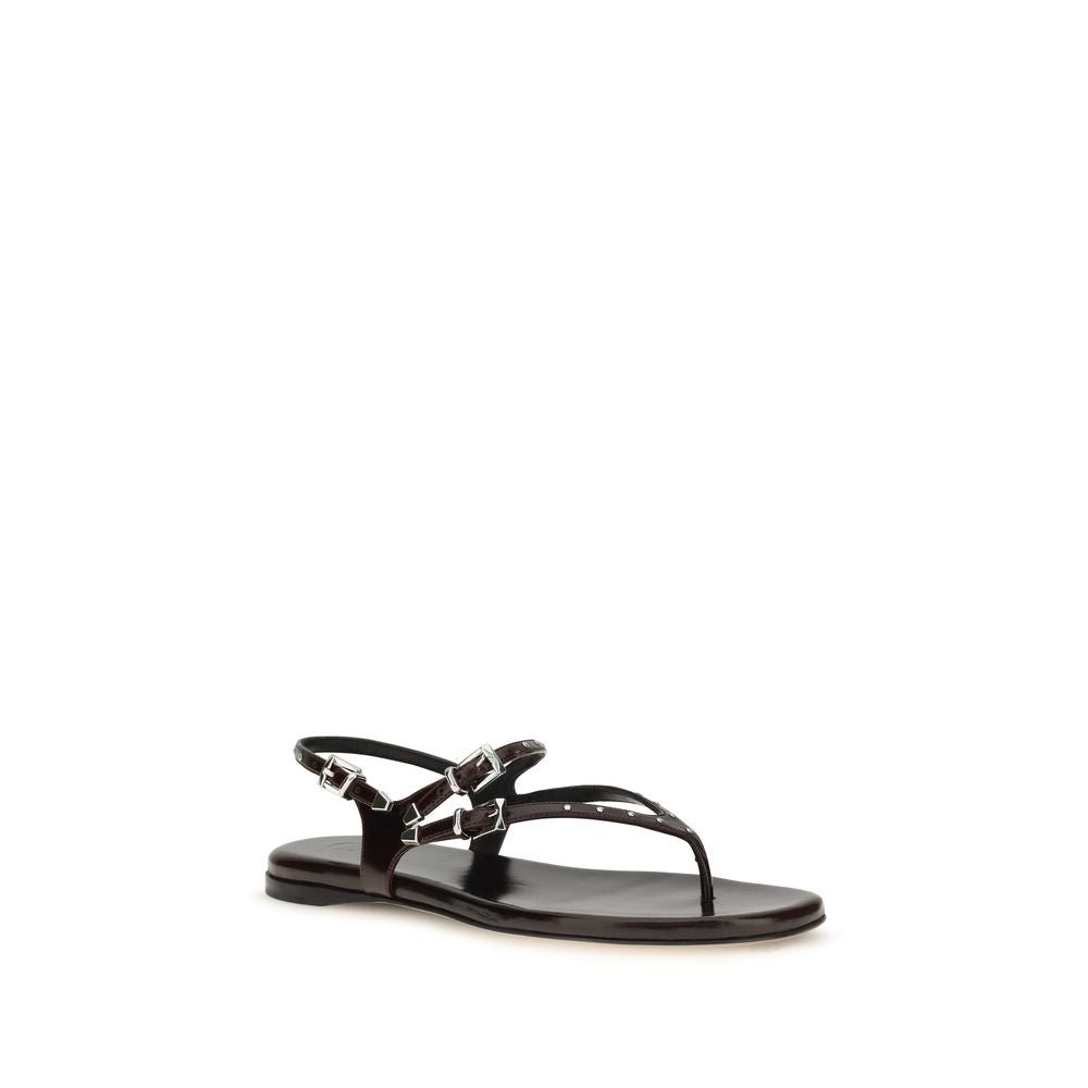 Chloé Susanna Black Glossy Calfskin Studded Flat Sandals