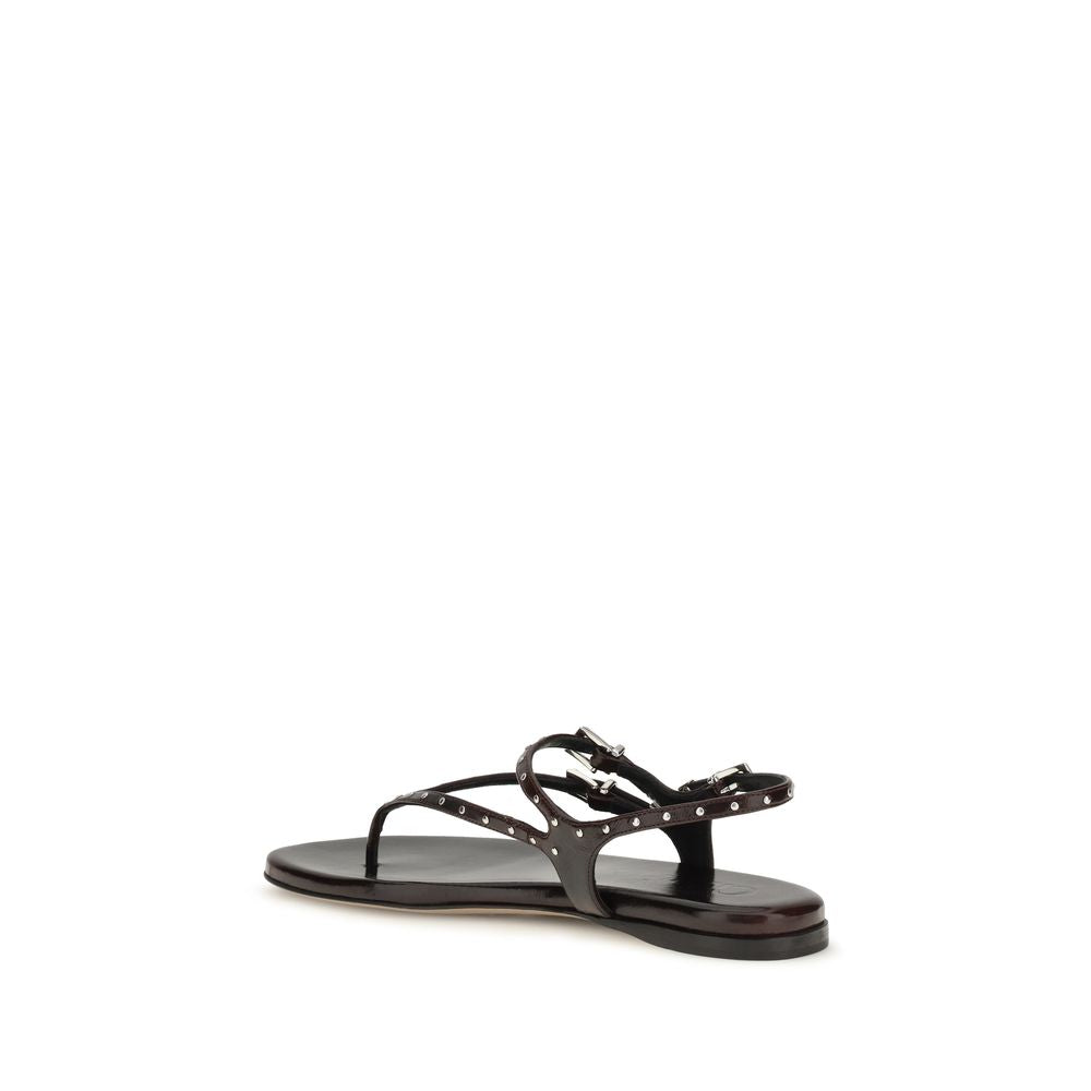 Chloé Susanna Black Glossy Calfskin Studded Flat Sandals