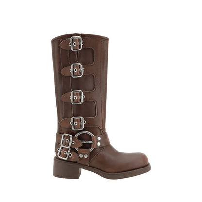Miu Miu Biker Brown Calf Leather Ankle Boots