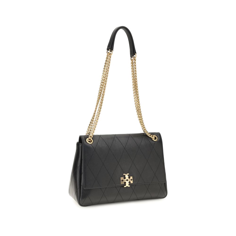 Tory Burch Charlie Black Grained Leather Shoulder Bag