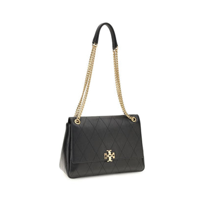 Tory Burch Charlie Black Grained Leather Shoulder Bag
