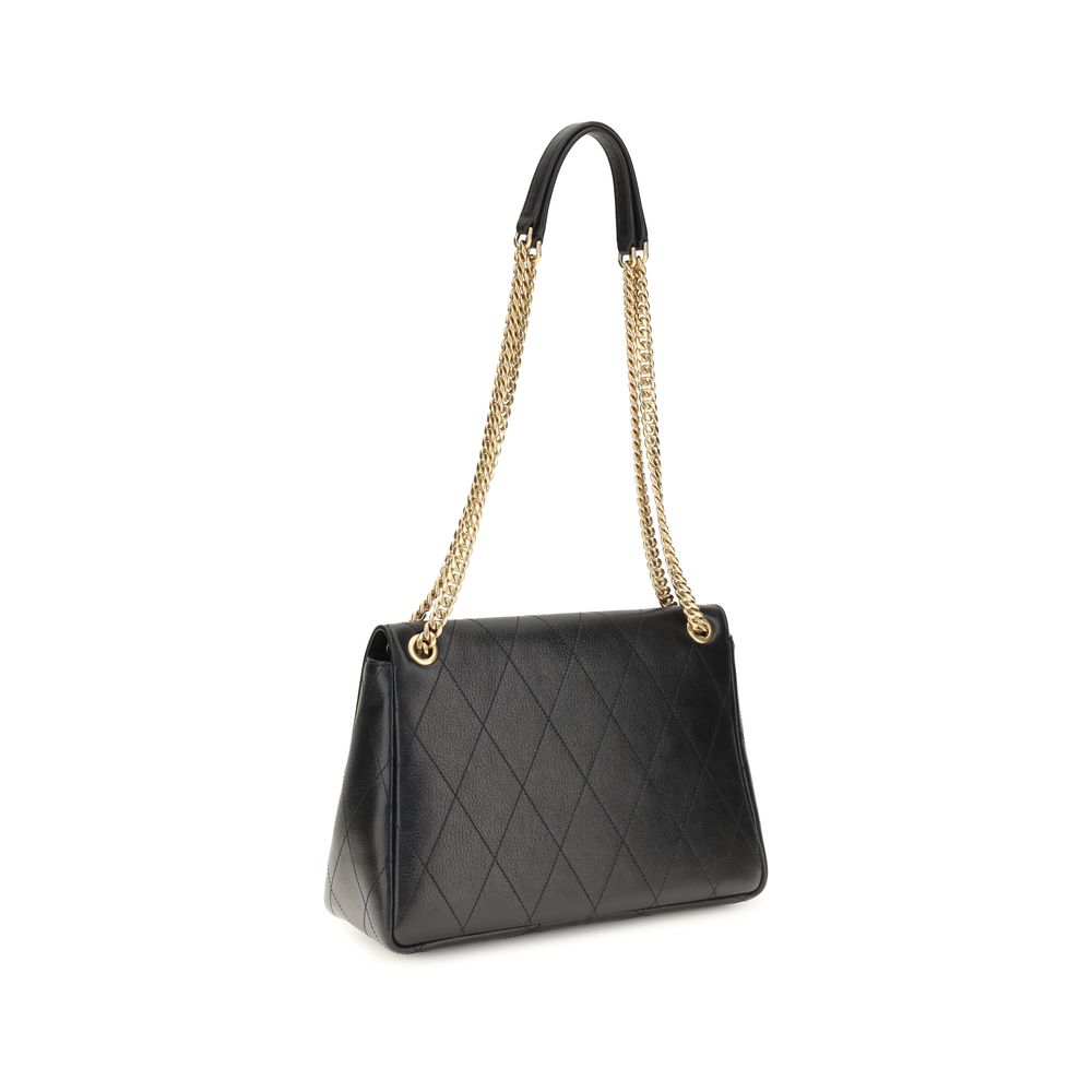 Tory Burch Charlie Black Grained Leather Shoulder Bag