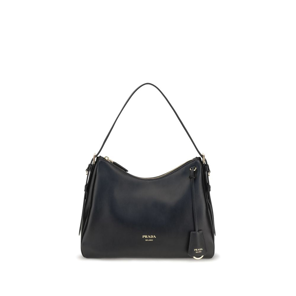 Prada Vintage-Effect Leather Shoulder Bag Black