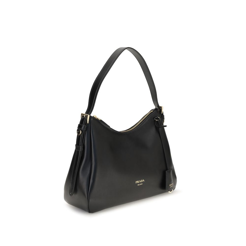 Prada Vintage-Effect Leather Shoulder Bag Black