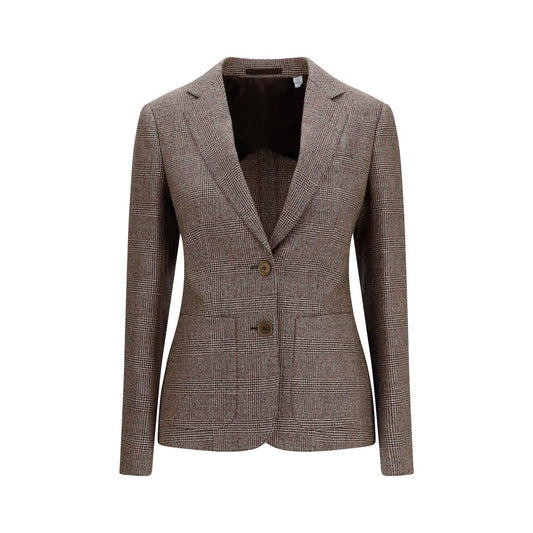 Burberry Sabella Brown Checked Wool-Linen Blazer