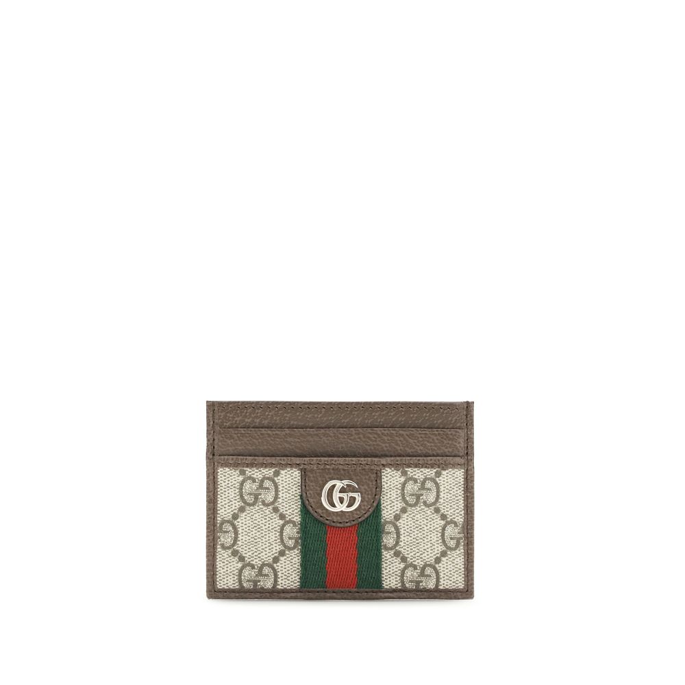 Gucci Ophidia GG Card Case in Beige and Ebony GG Supreme Canvas