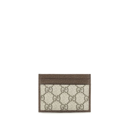 Gucci Ophidia GG Card Case in Beige and Ebony GG Supreme Canvas