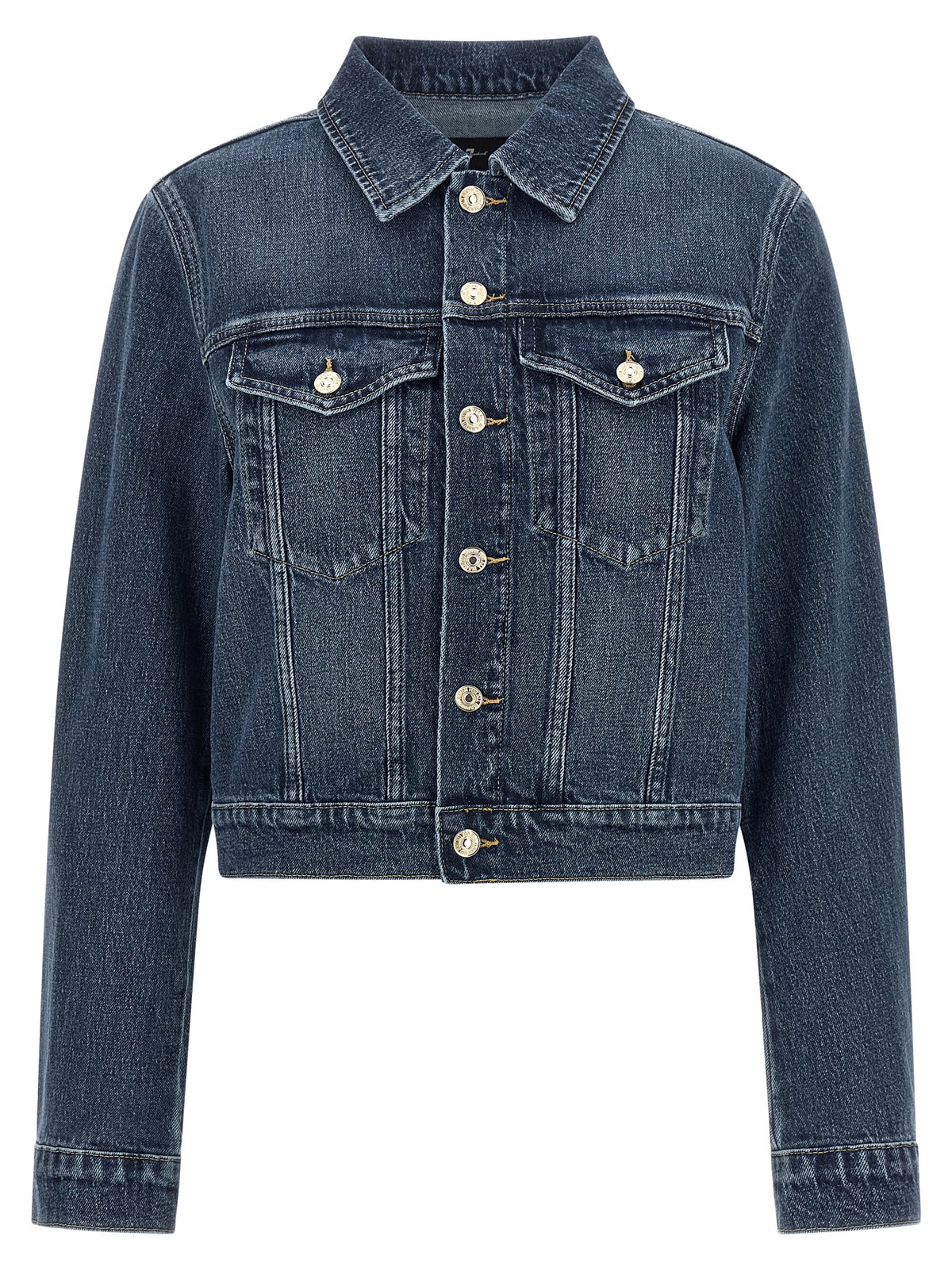 7 For All Mankind Darted Shrunken Blue Denim Jacket