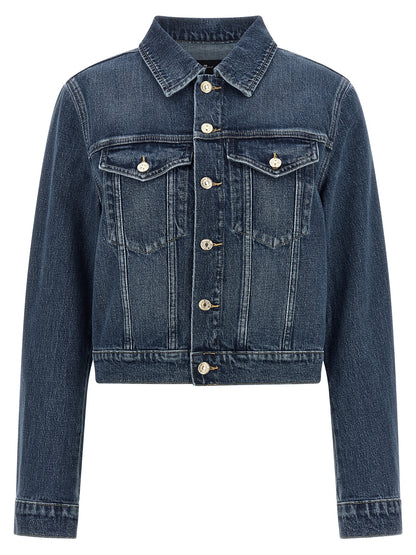7 For All Mankind Darted Shrunken Blue Denim Jacket