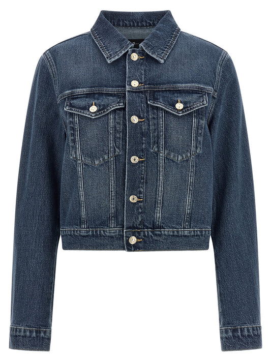 7 For All Mankind Darted Shrunken Blue Denim Jacket