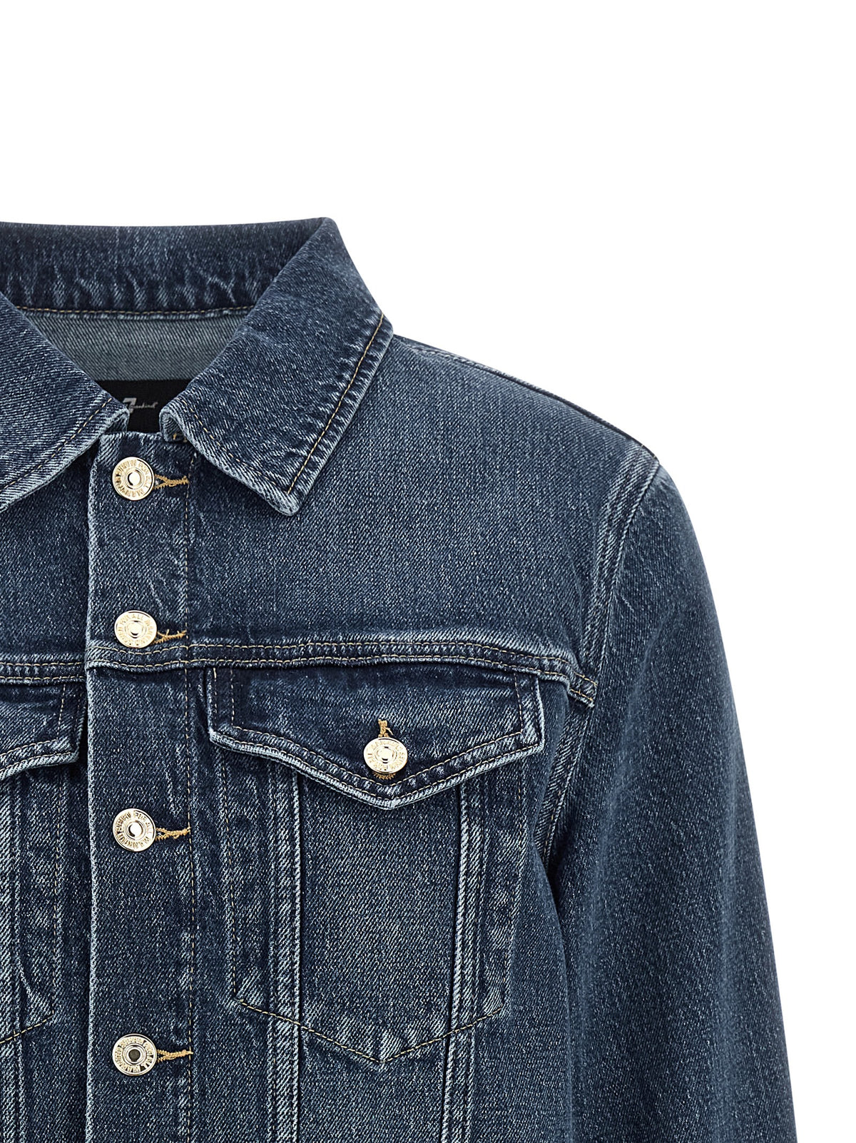 7 For All Mankind Darted Shrunken Blue Denim Jacket
