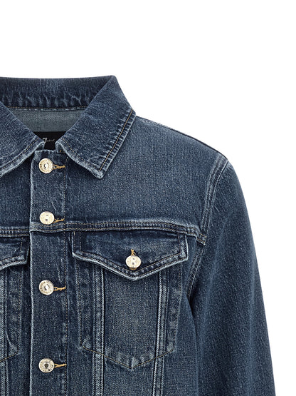 7 For All Mankind Darted Shrunken Blue Denim Jacket