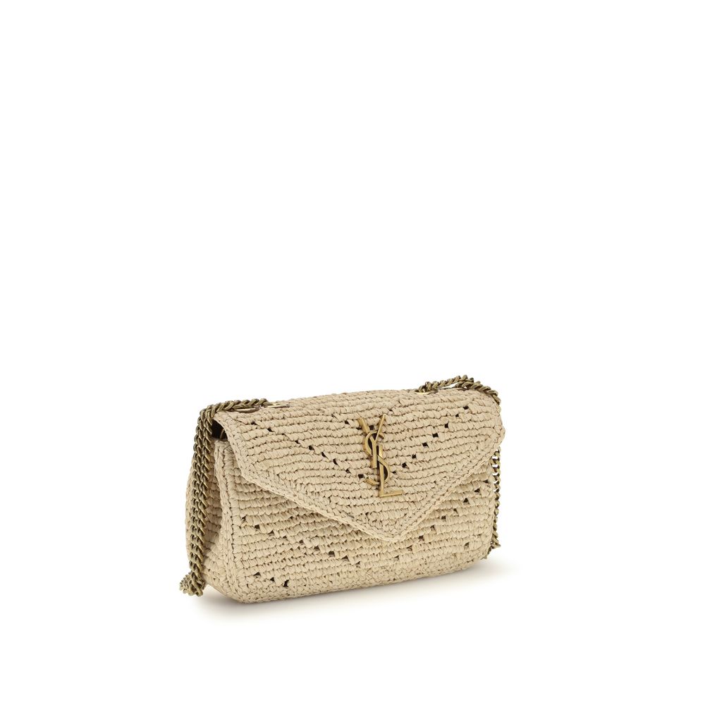 Saint Laurent LouLou Mini Beige Raffia Shoulder Bag
