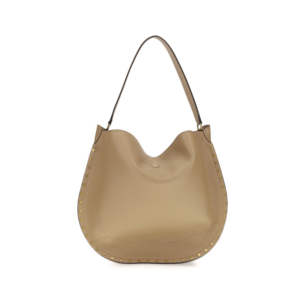 Isabel Marant Oskan Studded Beige Grained Leather Hobo Bag
