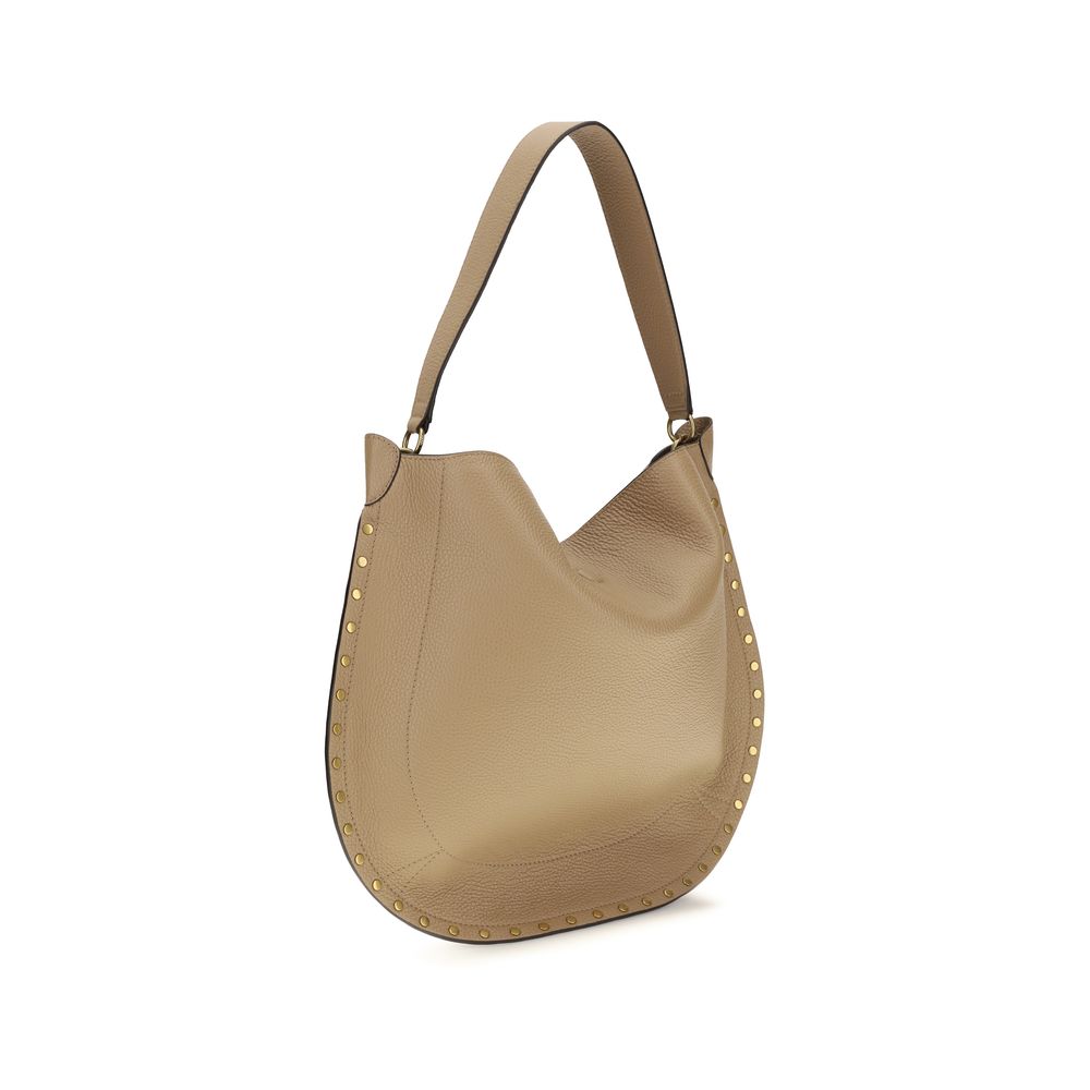 Isabel Marant Oskan Studded Beige Grained Leather Hobo Bag