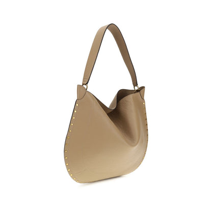 Isabel Marant Oskan Studded Beige Grained Leather Hobo Bag