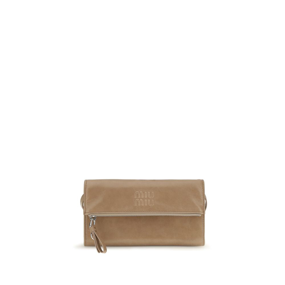 Miu Miu Nappa Leather Zip Pouch Clutch in Beige