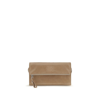 Miu Miu Nappa Leather Zip Pouch Clutch in Beige