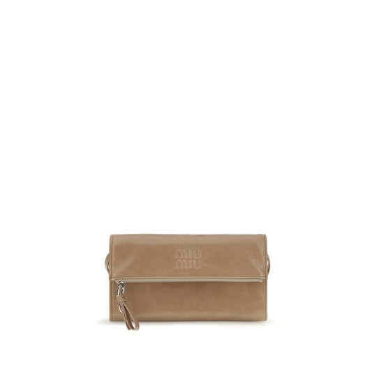 Miu Miu Beige Leather Zip Pouch