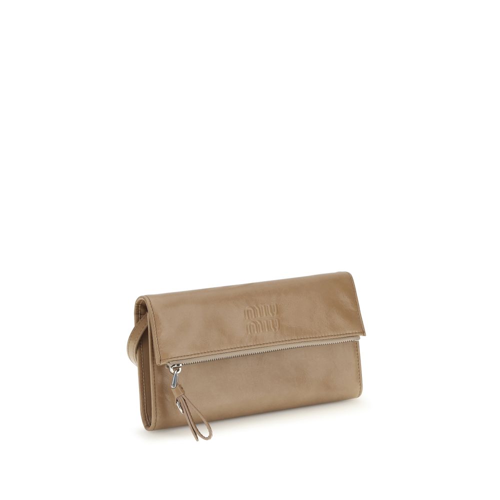 Miu Miu Nappa Leather Zip Pouch Clutch in Beige