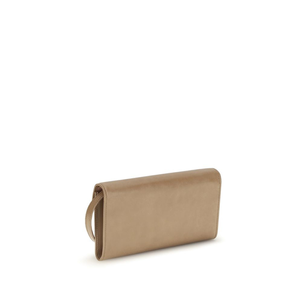 Miu Miu Nappa Leather Zip Pouch Clutch in Beige