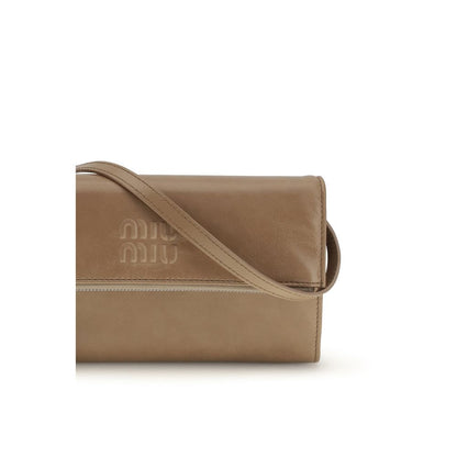 Miu Miu Nappa Leather Zip Pouch Clutch in Beige