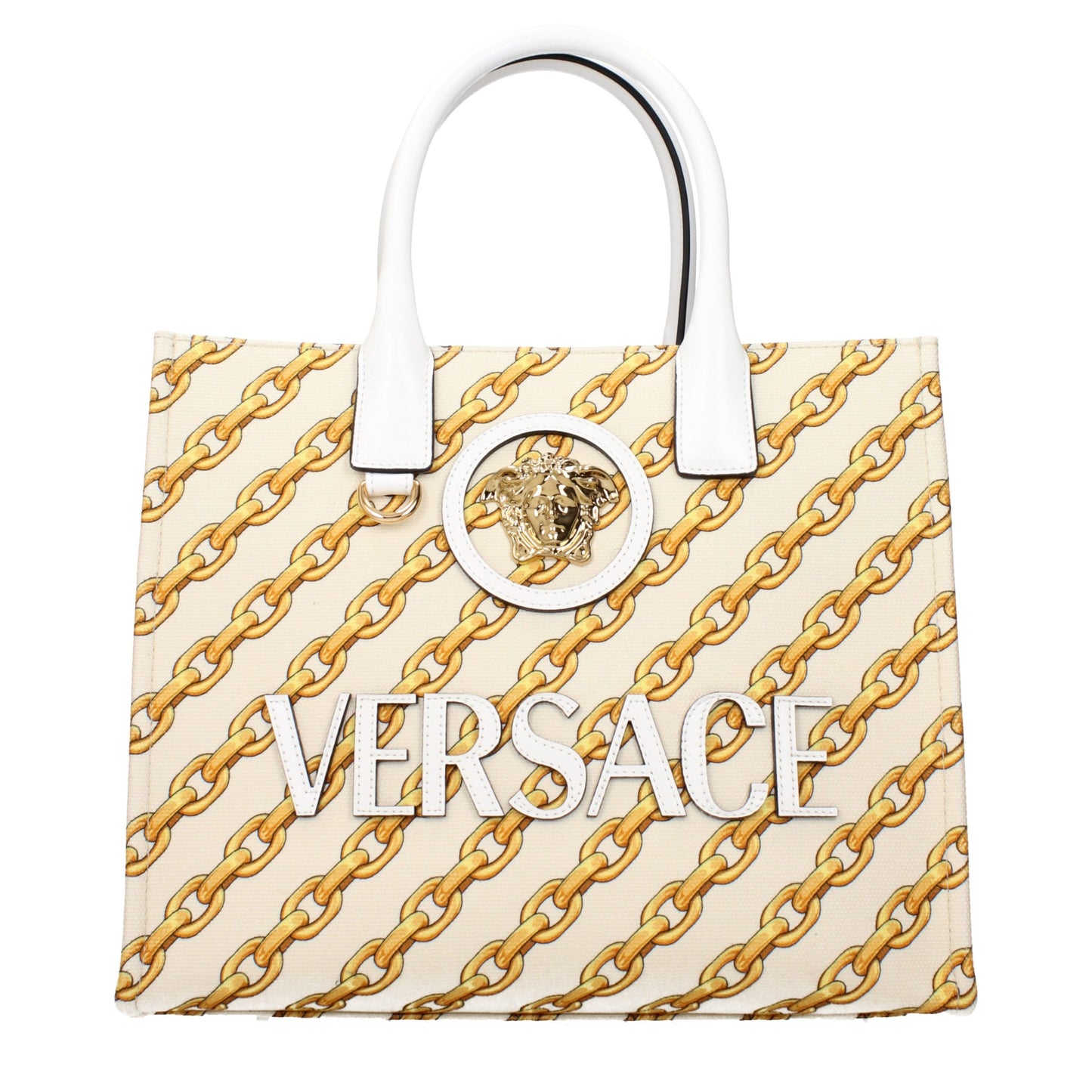 Versace La Medusa Fabric Handbag Beige