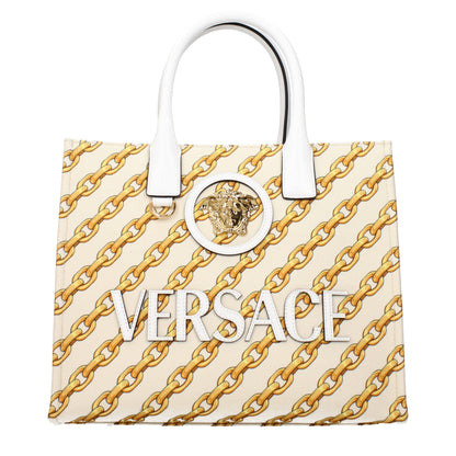 Versace La Medusa Fabric Handbag Beige