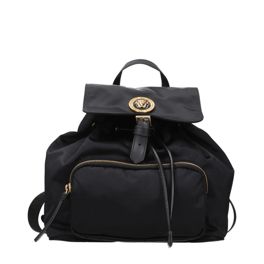 Versace La Greca Signature Black Coated Canvas Backpack