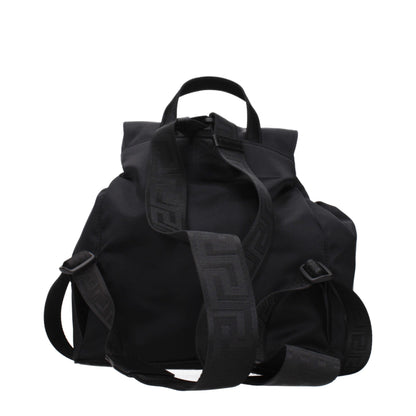 Versace La Greca Signature Black Coated Canvas Backpack