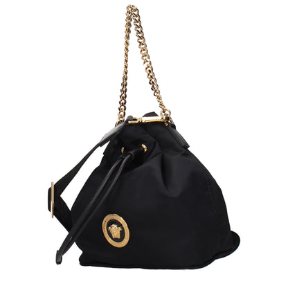 Versace La Medusa Small Black Nylon Hobo Bag