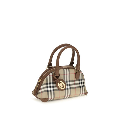 Burberry Mini Primrose Check Canvas Top Handle Bag Beige