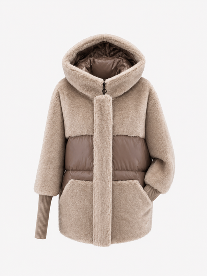Claire Eco-Fur Bio-Down Fill Jacket in Taupe Grey
