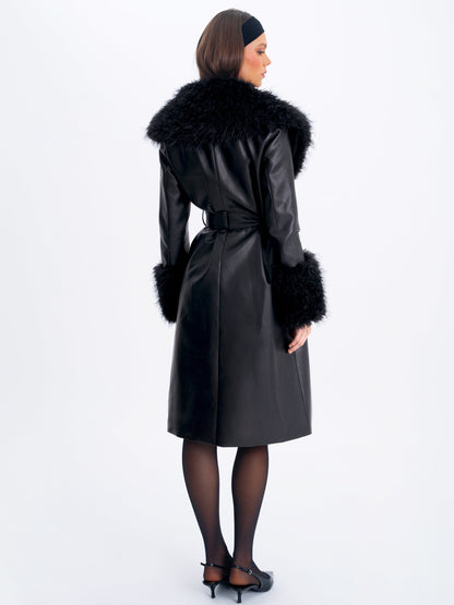Zariah Black Faux Fur Trimmed Longline Coat